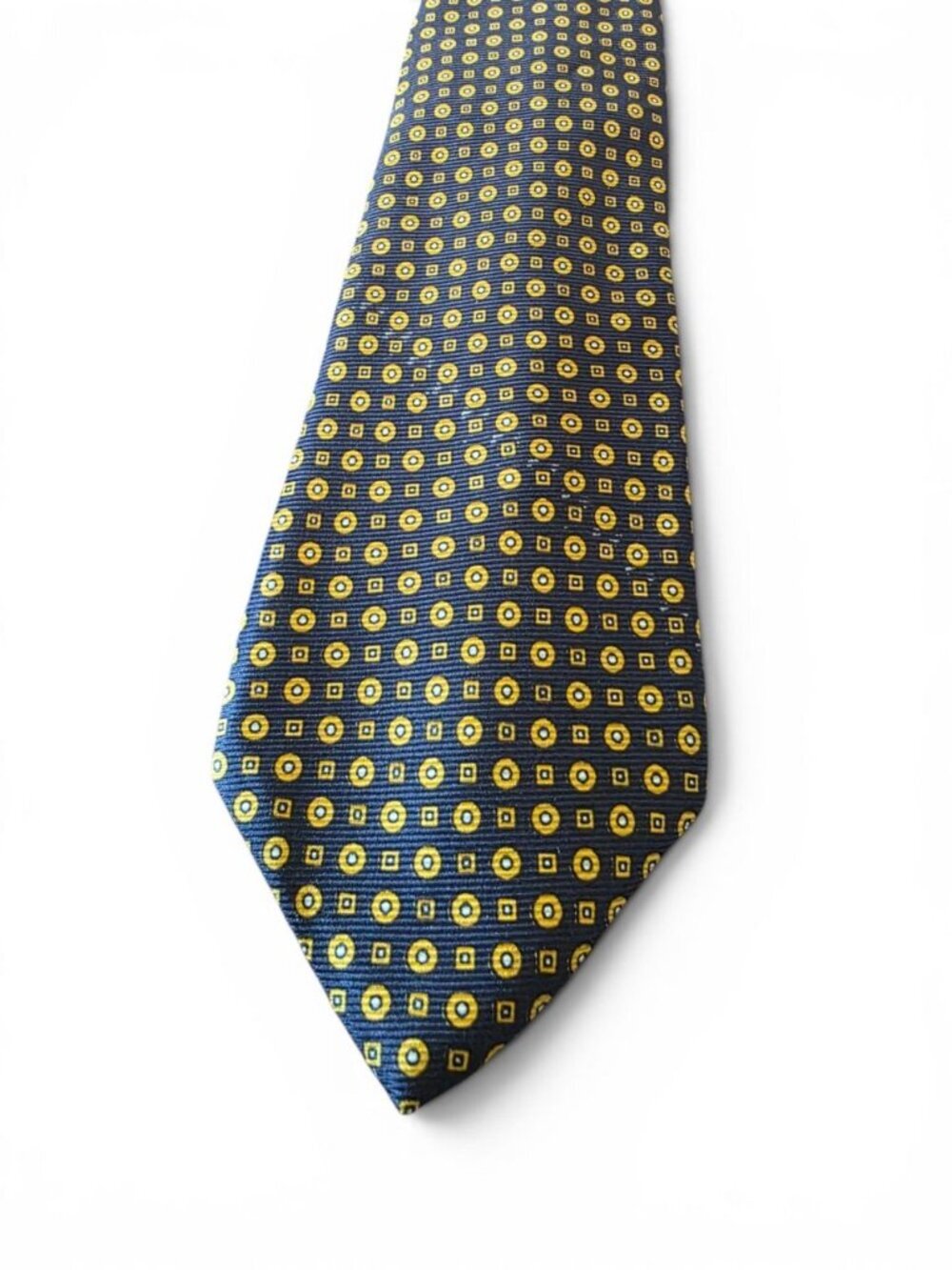 Fendi Cravatte Silk Tie Black Yellow Geometric Medallion Italy Designer Necktie - Picture 4 of 16